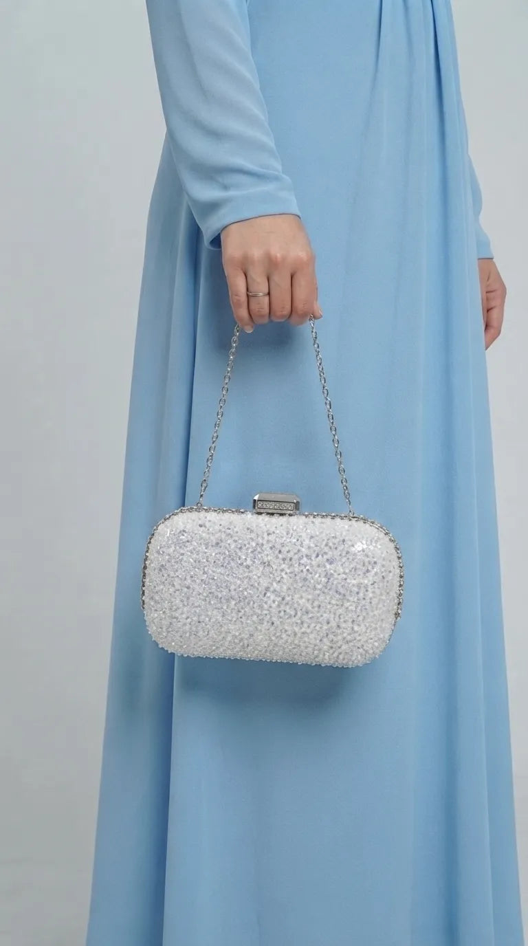 Silver Fancy Clutch For Women P24648