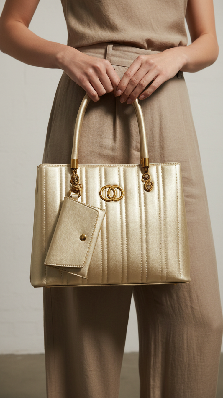 Golden Formal Hand Bag For Ladies P36152