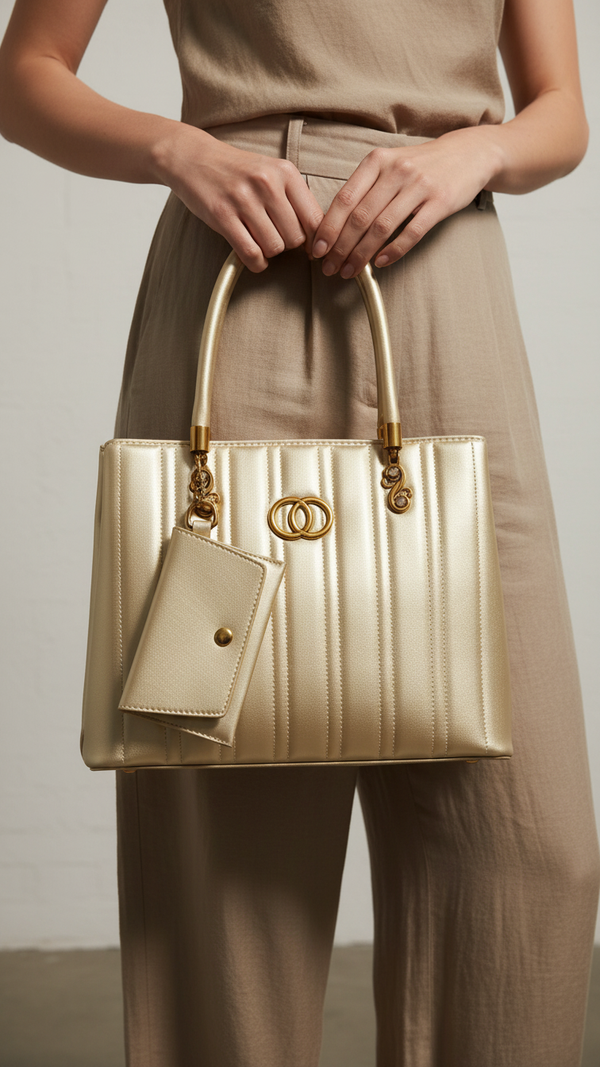Golden Formal Hand Bag For Ladies P36152