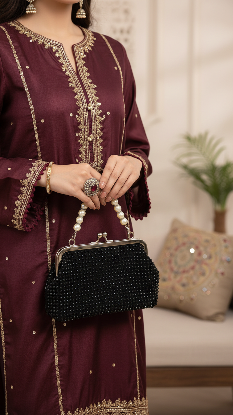 Black Fancy Clutch P36203