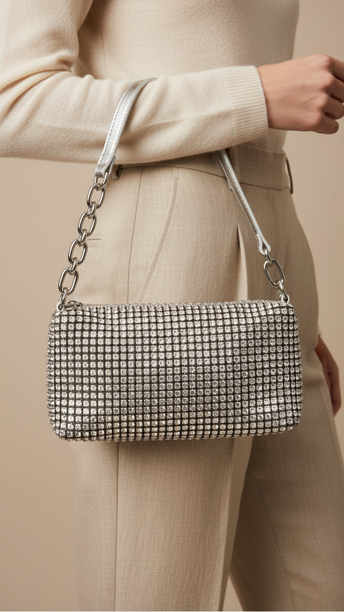 Silver Fancy Clutch For Ladies P36327