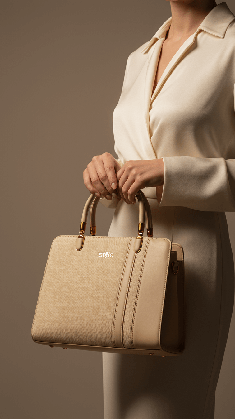 Beige Formal Hand Bag For Ladies P36371