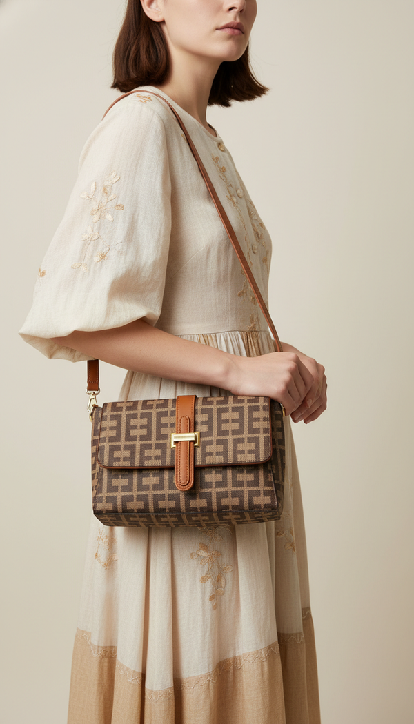 Beige Formal Shoulder Bag For Women P36417