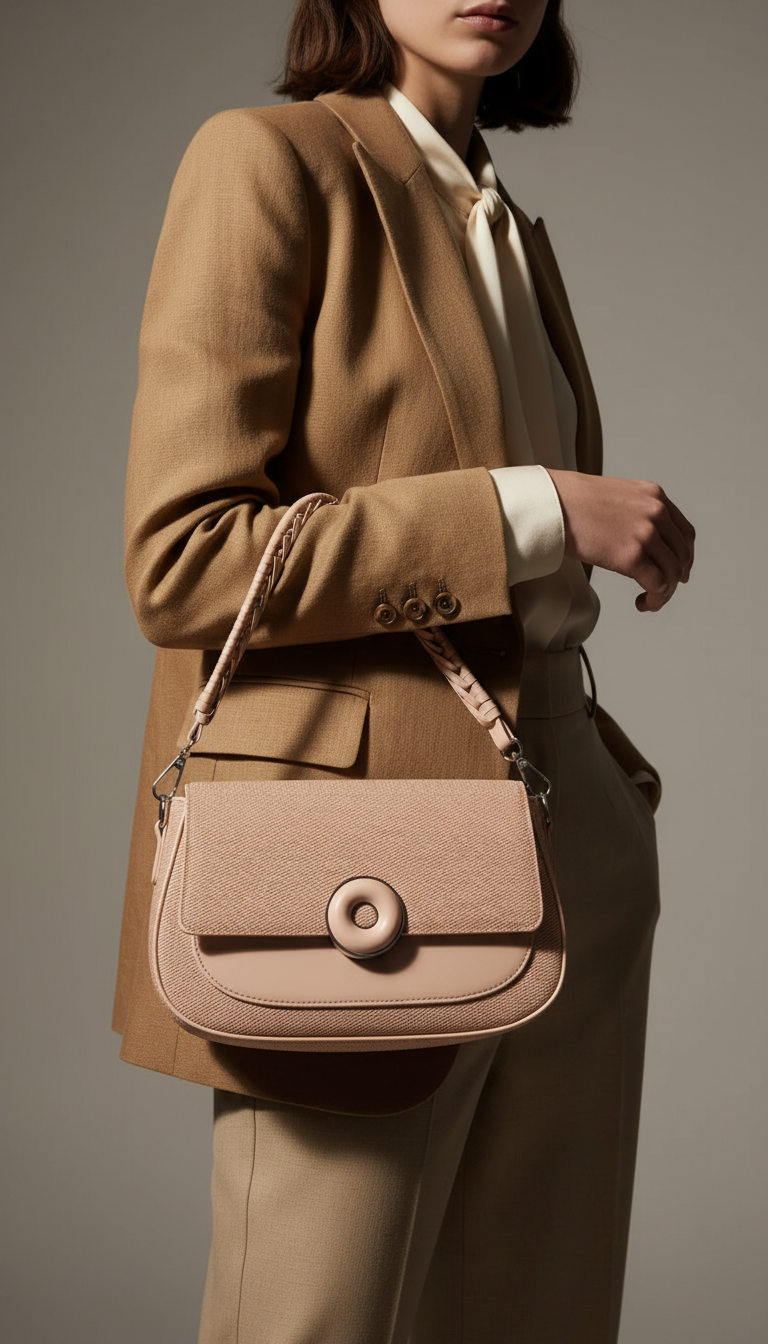 Beige Formal Shoulder Bag For Ladies P36456