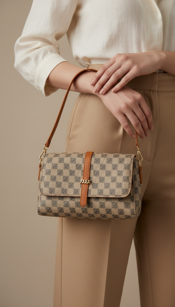 Beige Formal Shoulder Bag For Women P36539