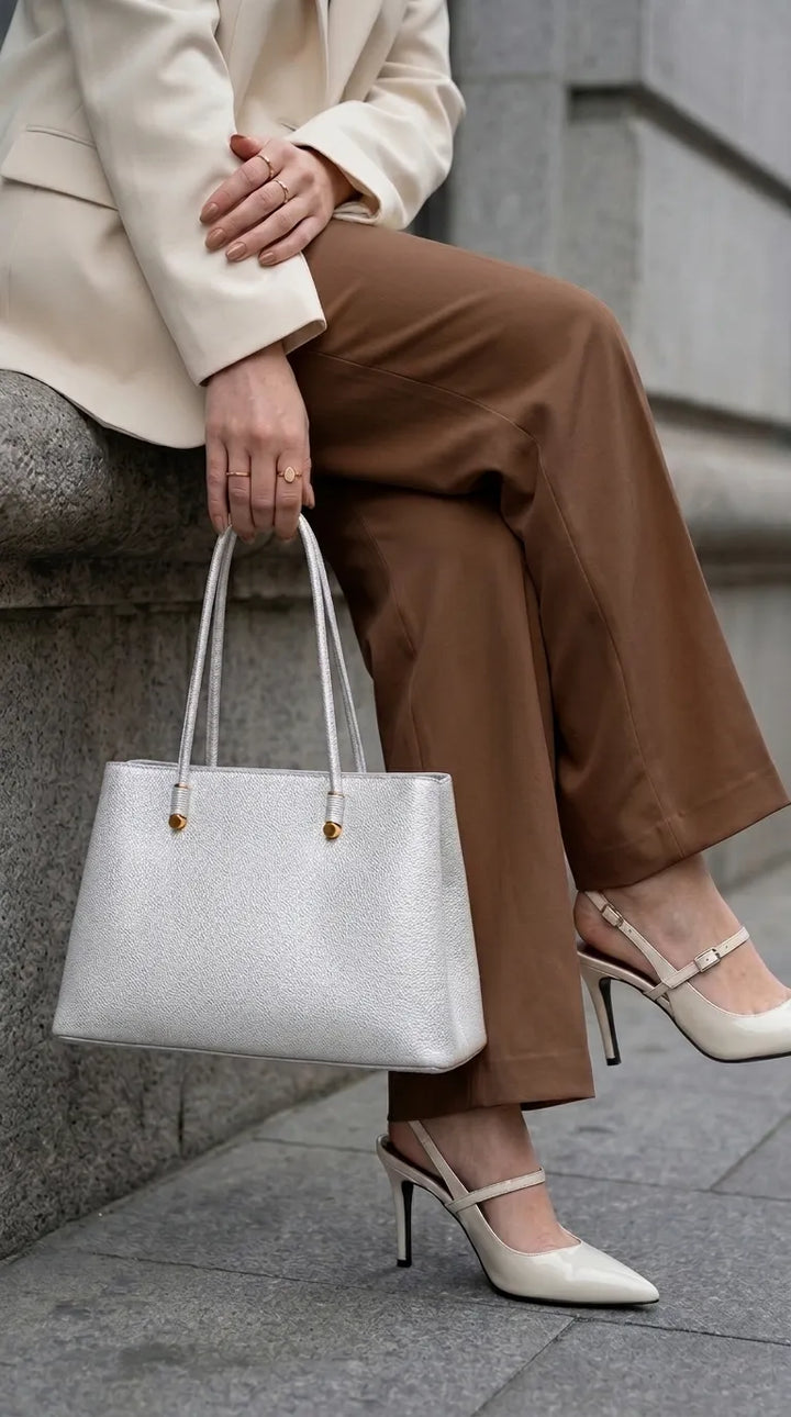 Silver Formal Hand Bag For Ladies P36591
