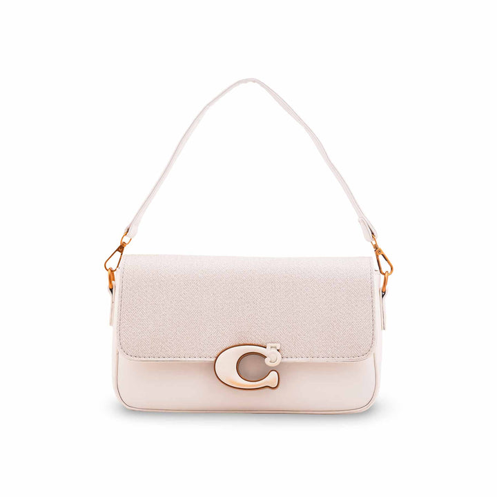 Beige Formal Shoulder Bag For Ladies P36608