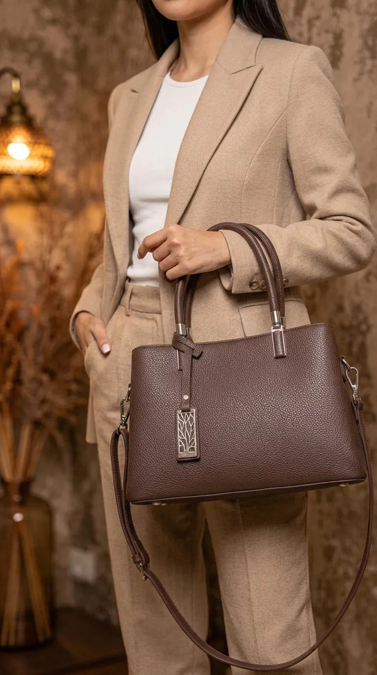 Coffee Formal Hand Bag For Women P36652