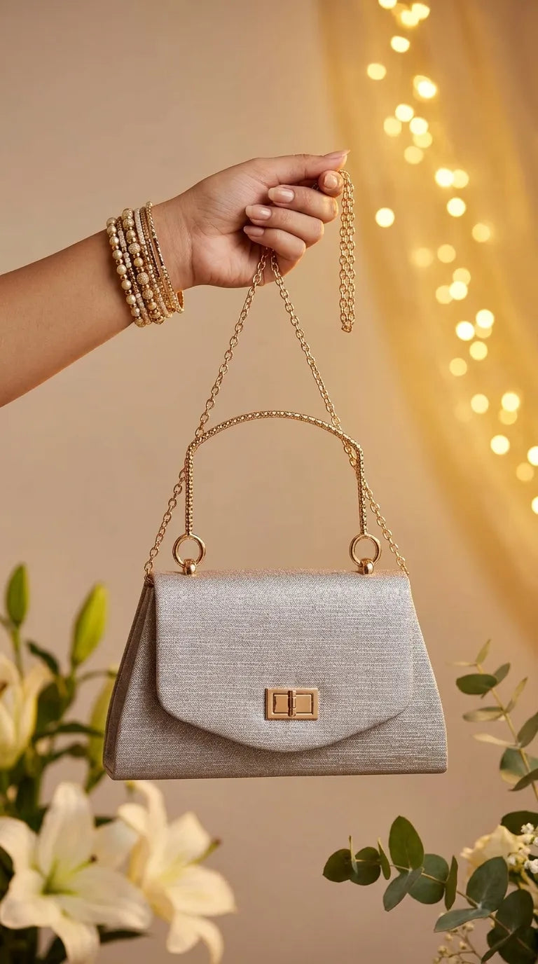 Beige Fancy Clutch For Ladies P36710