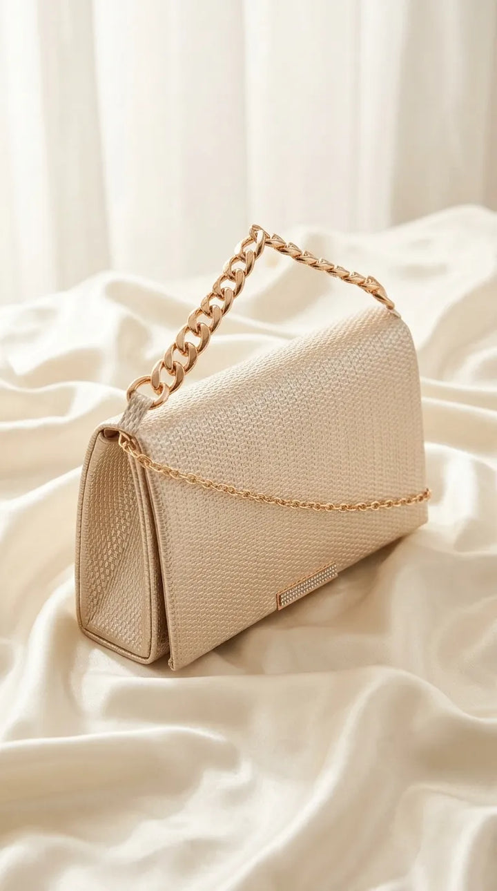 Golden Formal Clutch For Ladies P36722