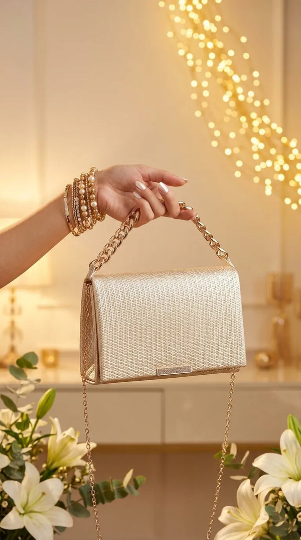 Golden Formal Clutch For Ladies P36722