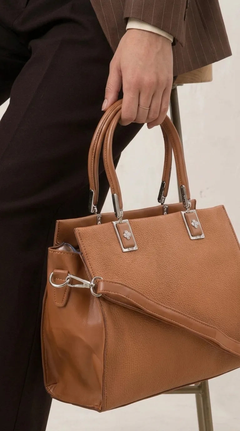 Khaki Formal Hand Bag For Ladies P36825