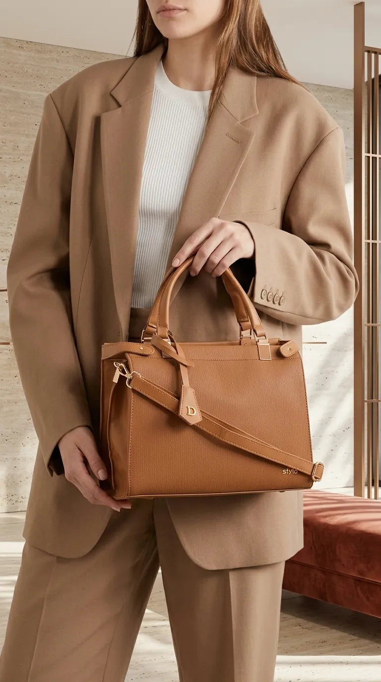Khaki Formal Hand Bag For Ladies P36826