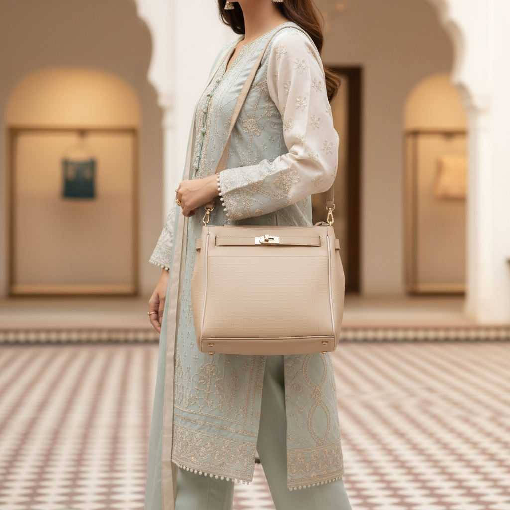 Beige Formal Shoulder Bag For Women P55814