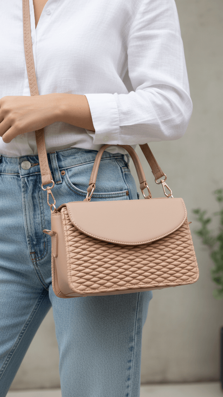 Beige Formal Shoulder Bag For Women P55856