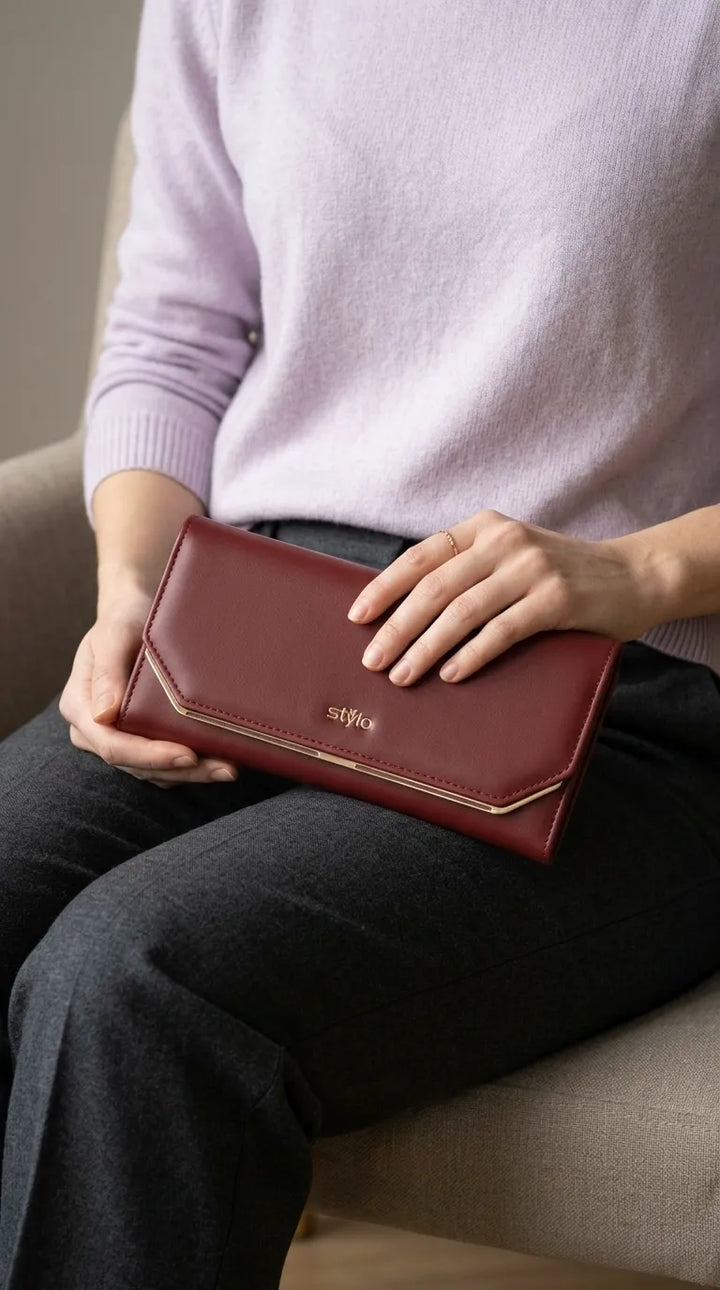Maroon Formal Wallet For Women P71232