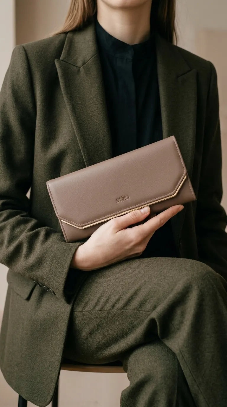 Khaki Formal Wallet For Women P71232