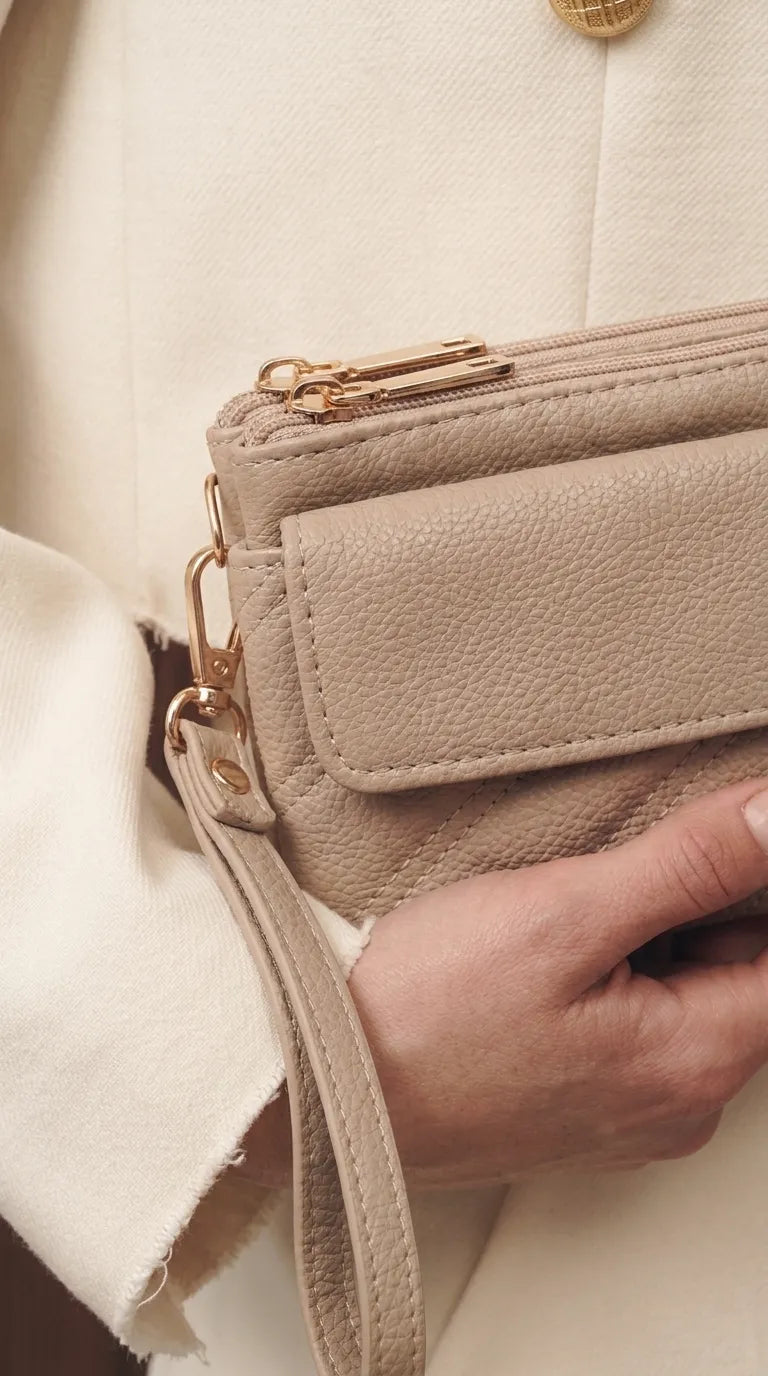Beige Casual Pouch For Women P97807