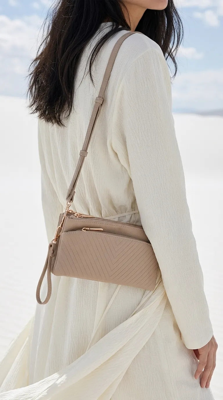 Beige Casual Pouch For Women P97808