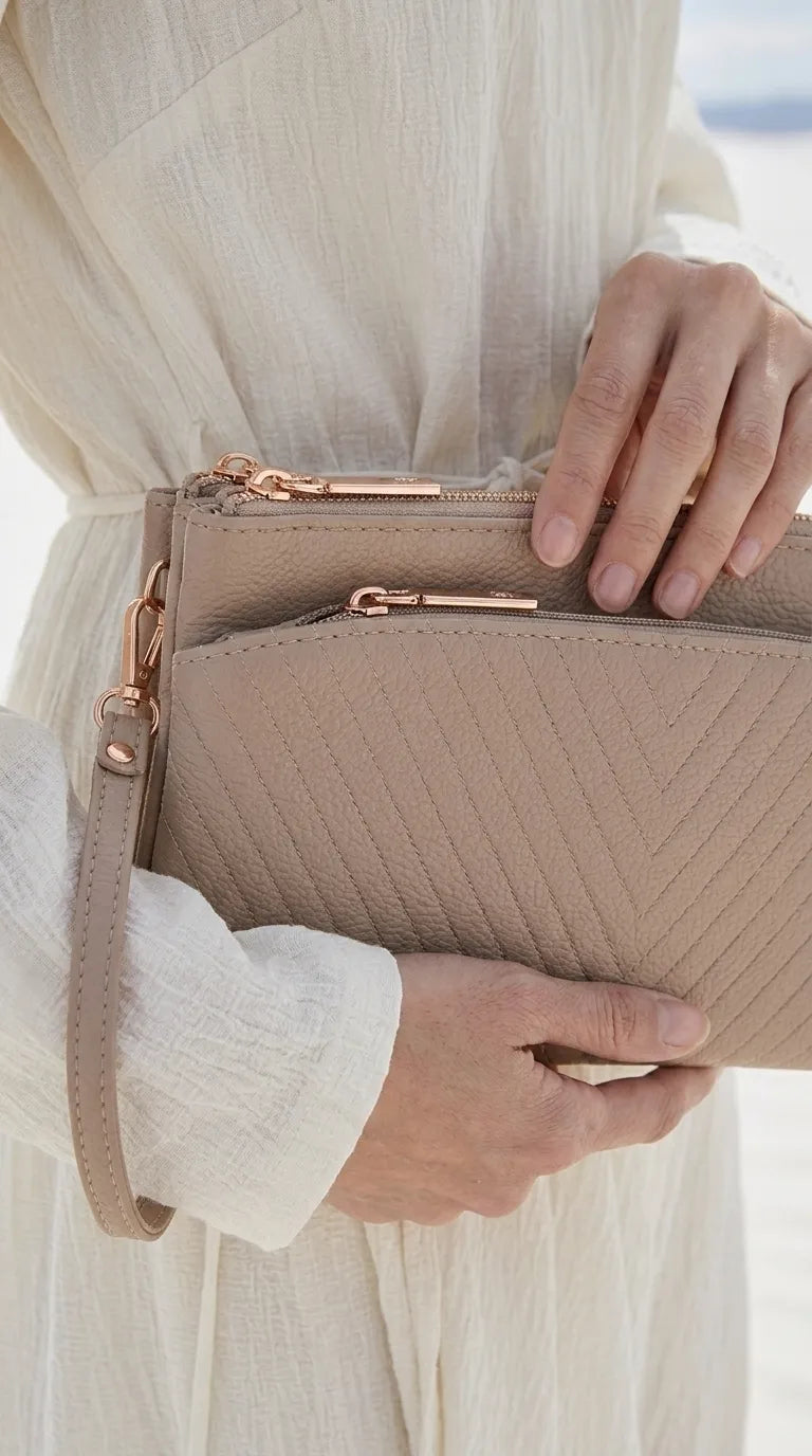 Beige Casual Pouch For Women P97808