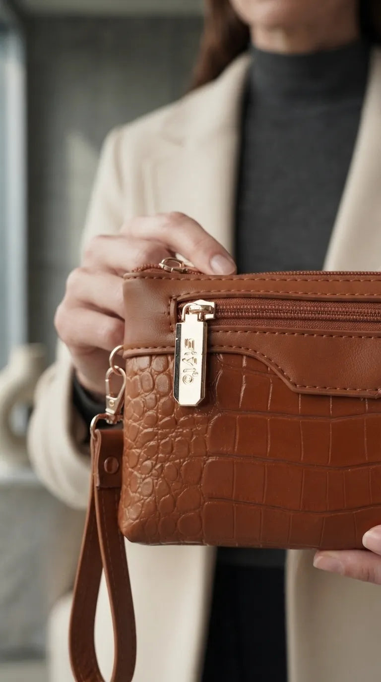 Brown Casual Pouch For Women P97817
