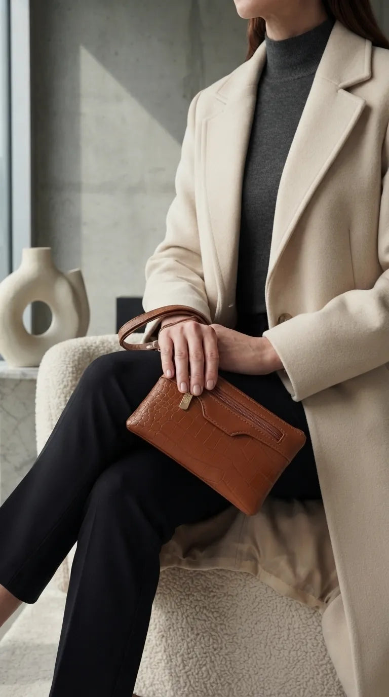 Brown Casual Pouch For Women P97817