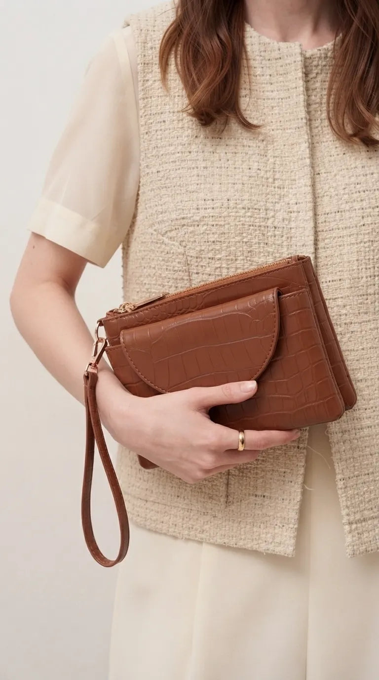 Brown Casual Pouch For Women P97818