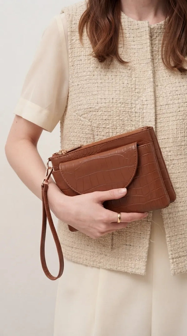Brown Casual Pouch For Women P97818