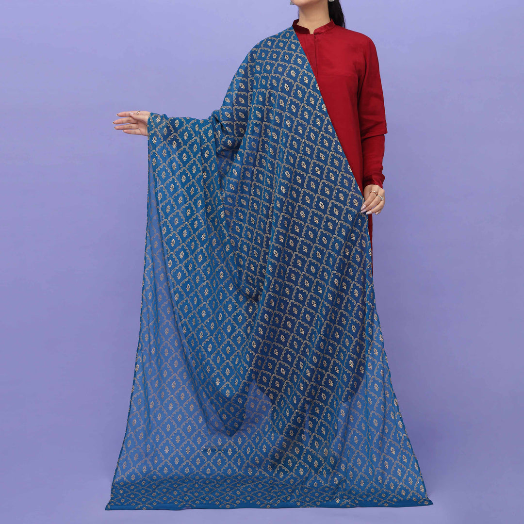 Blue Screen Printed Chiffon Dupatta PD5000