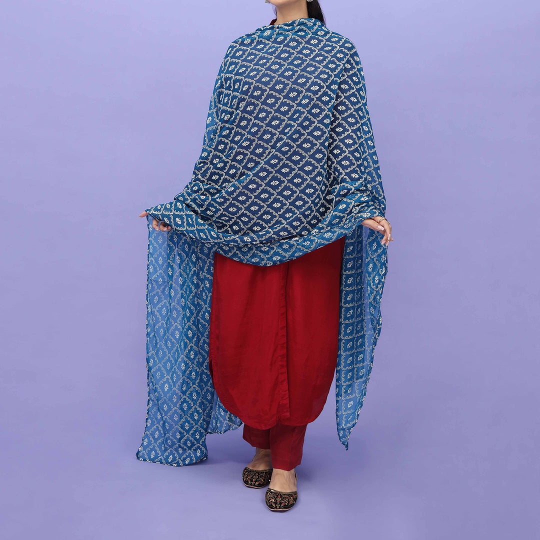 Blue Screen Printed Chiffon Dupatta PD5001