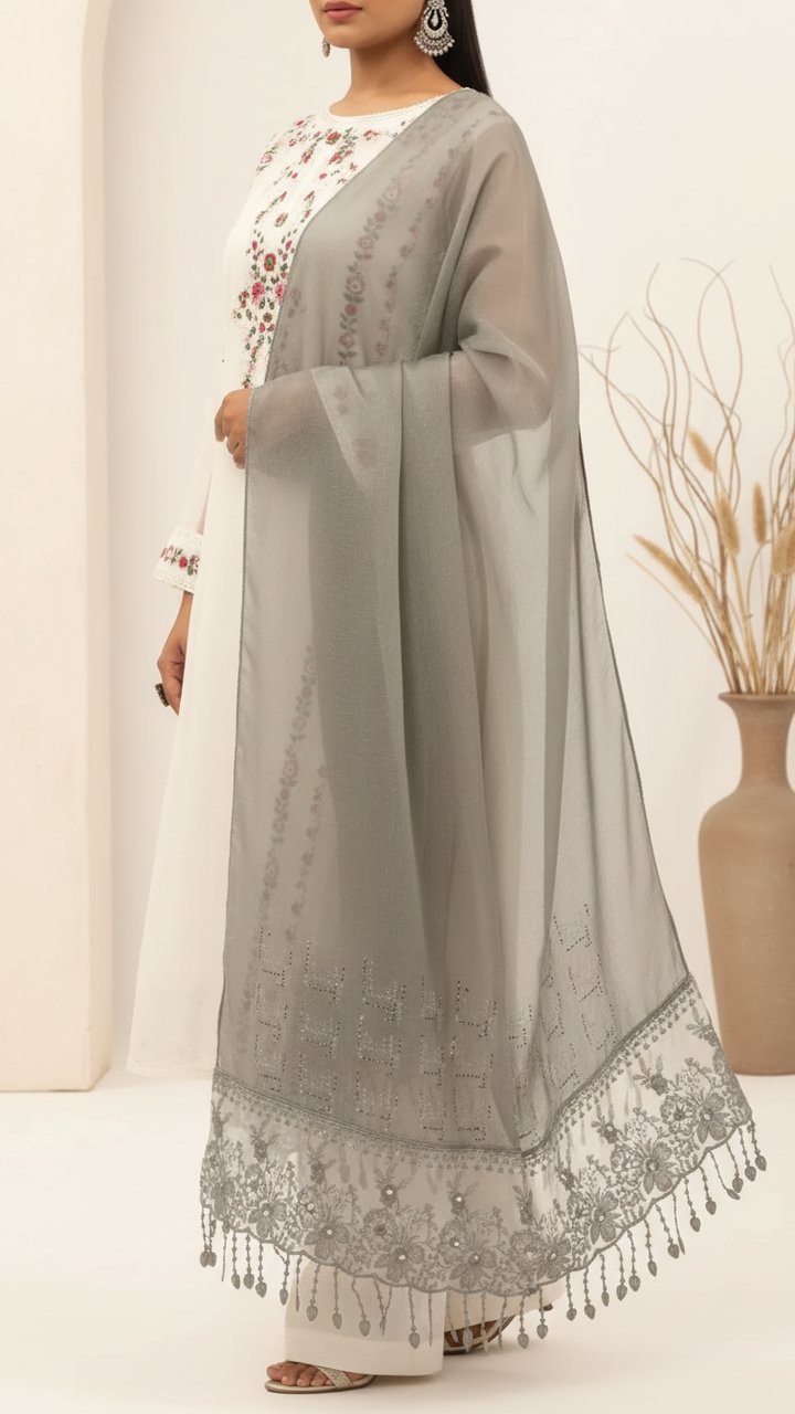 Grey Embroidered Stole PD5247