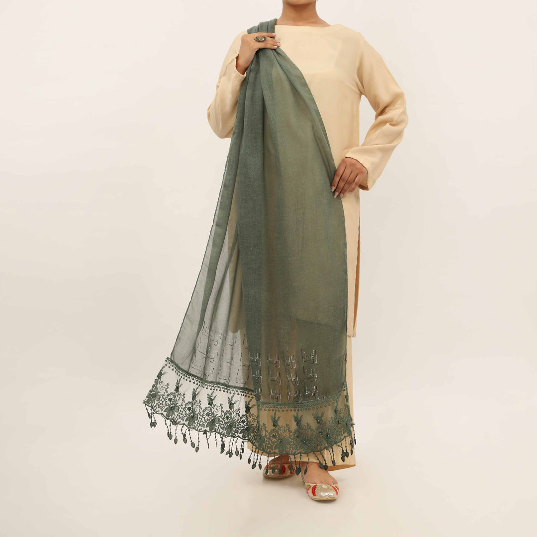 Green Embroidered Stole PD5248