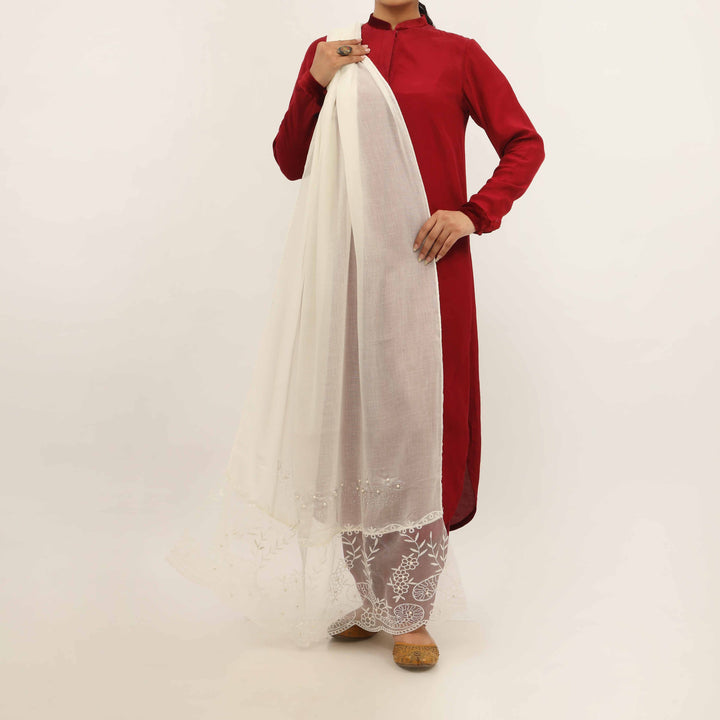 Cream Embroidered Stole PD5253