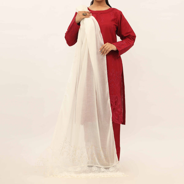 Cream Embroidered Stole PD5255