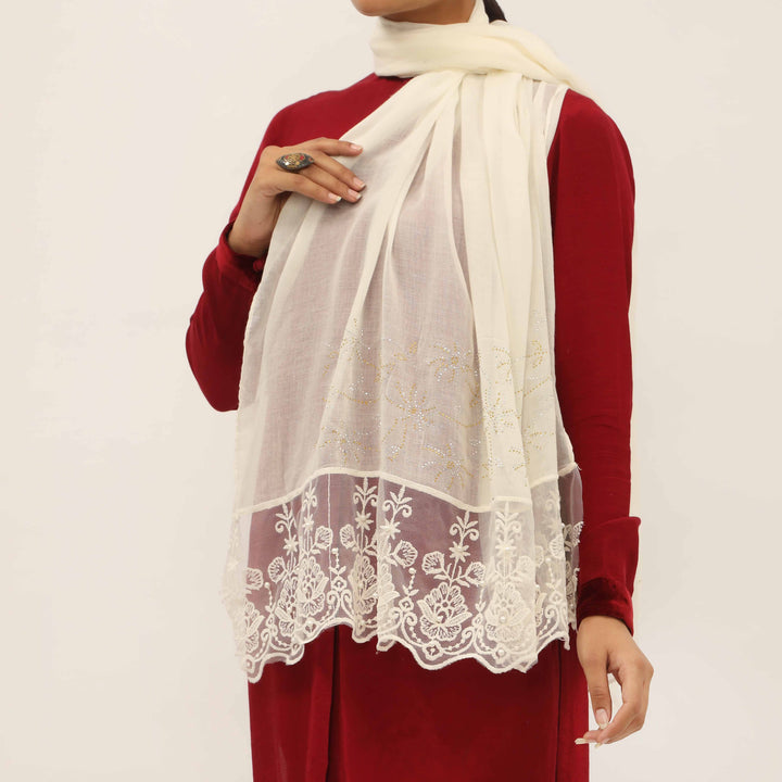 Cream Embroidered Stole PD5257