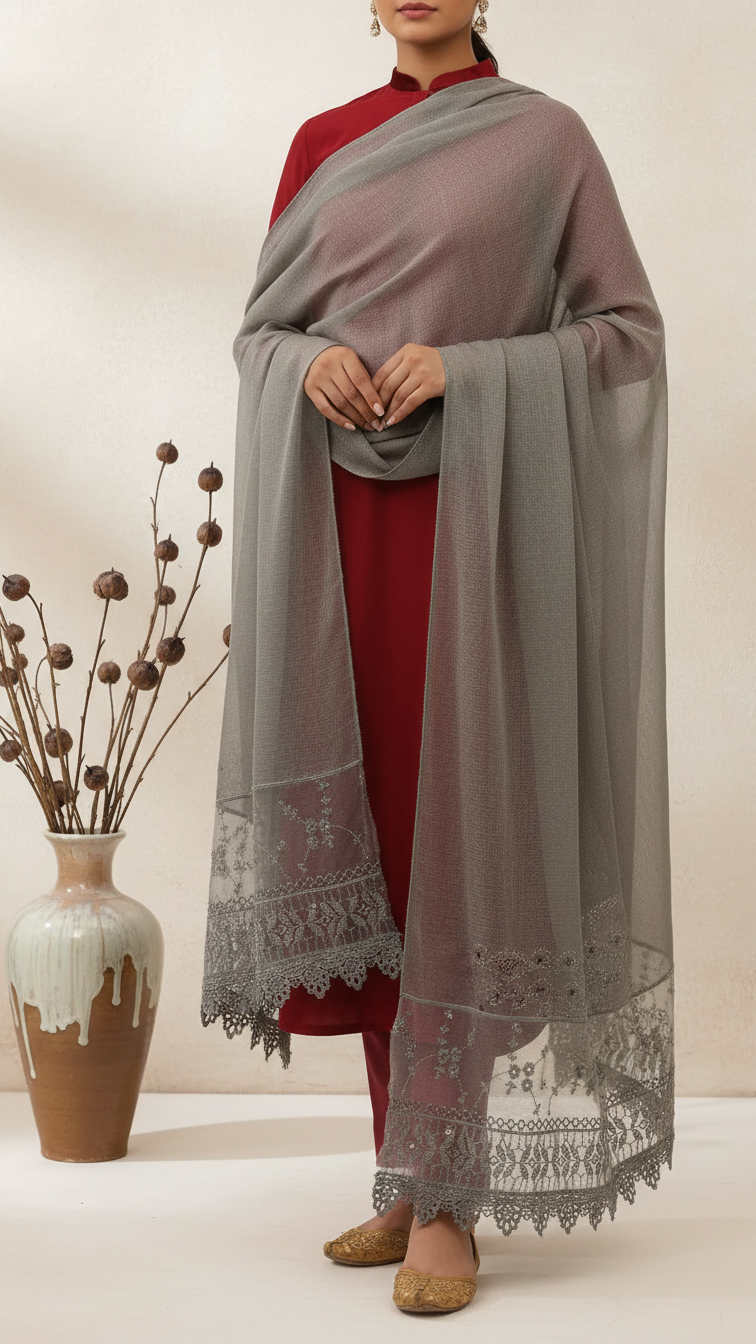 Grey Embroidered Stole PD5259