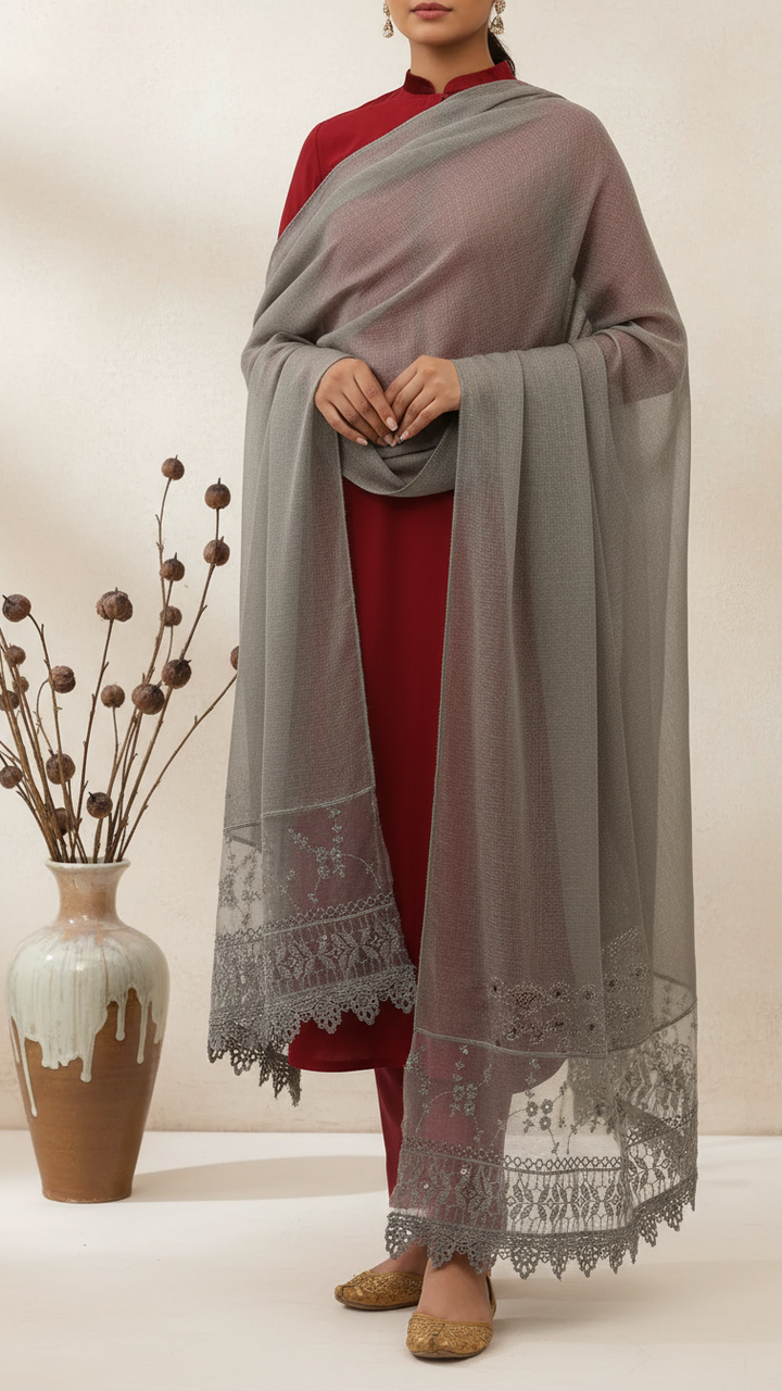 Grey Embroidered Stole PD5259