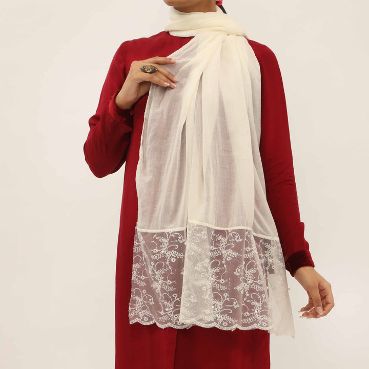 Cream Embroidered Stole PD5264