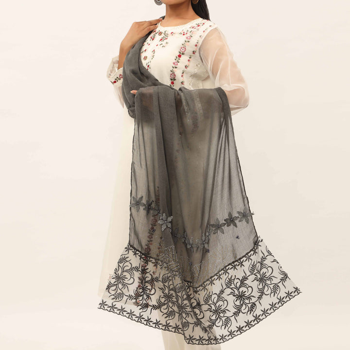Black Embroidered Stole PD5269