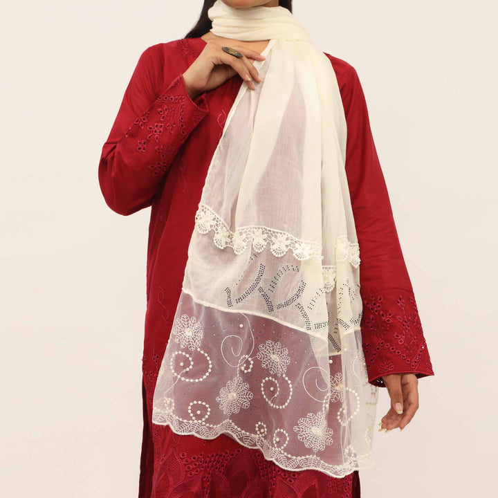 Cream Embroidered Stole PD5272