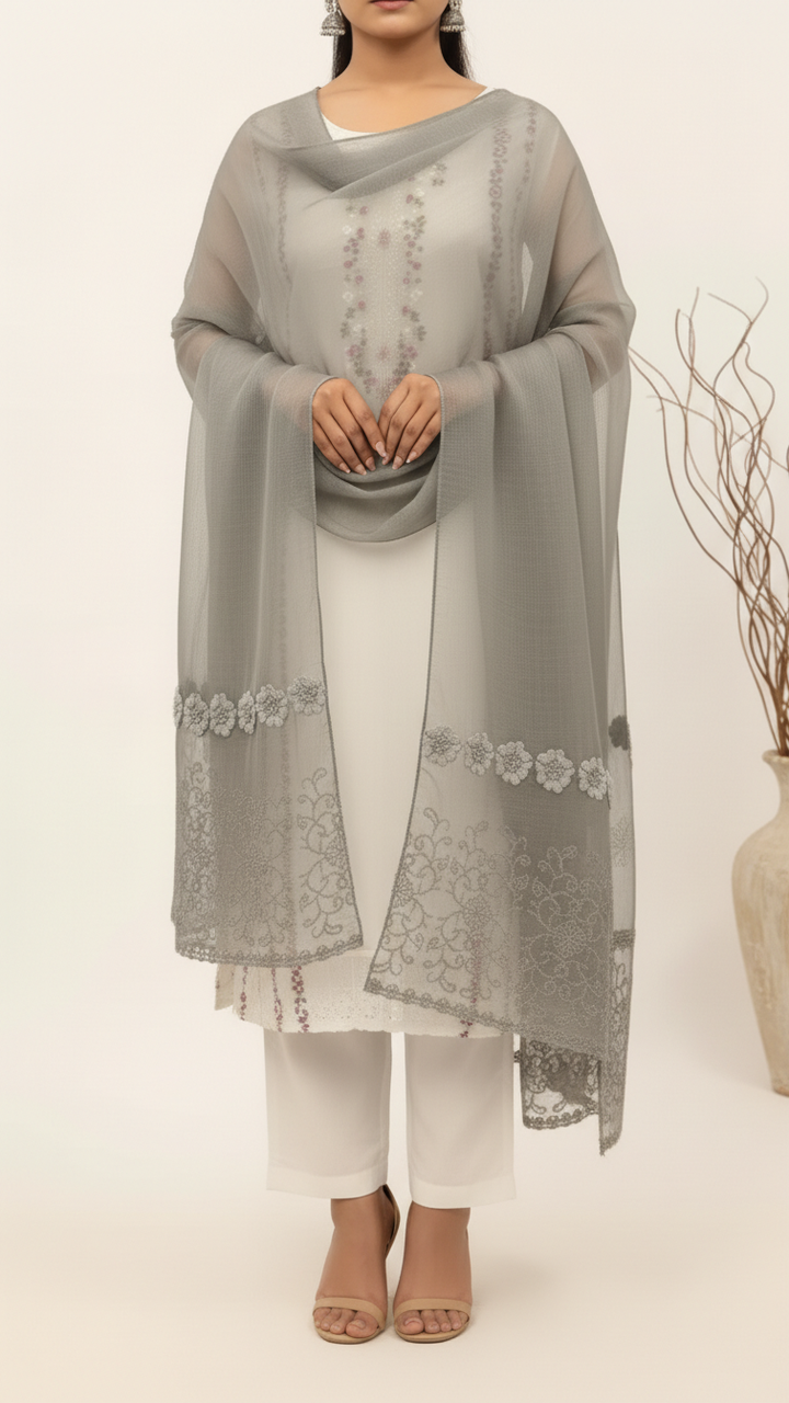 Grey Embroidered Stole PD5275