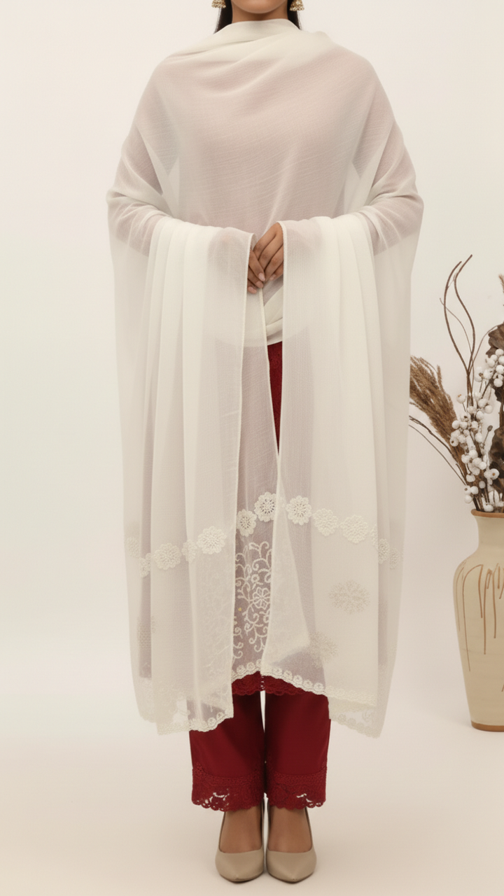 Cream Embroidered Stole PD5276