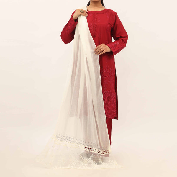 Cream Embroidered Stole PD5280