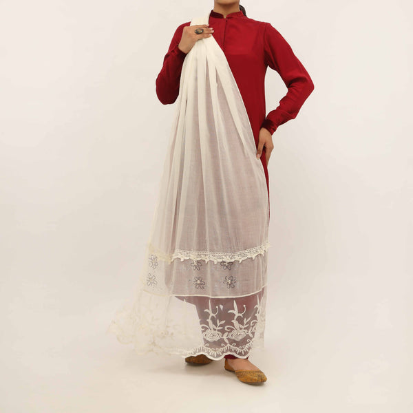 Cream Embroidered Stole PD5291