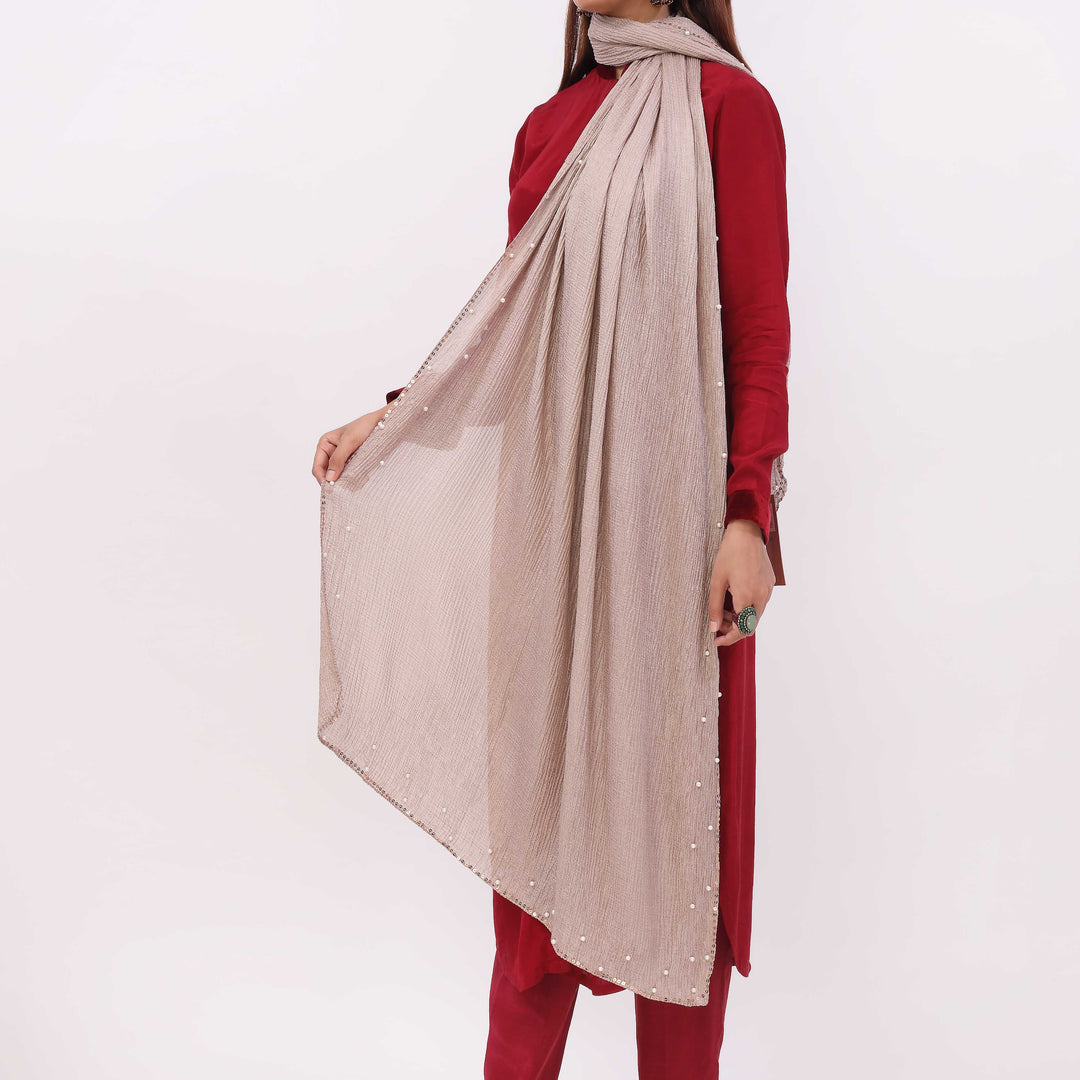 Beige Embroidered Stole PD5294