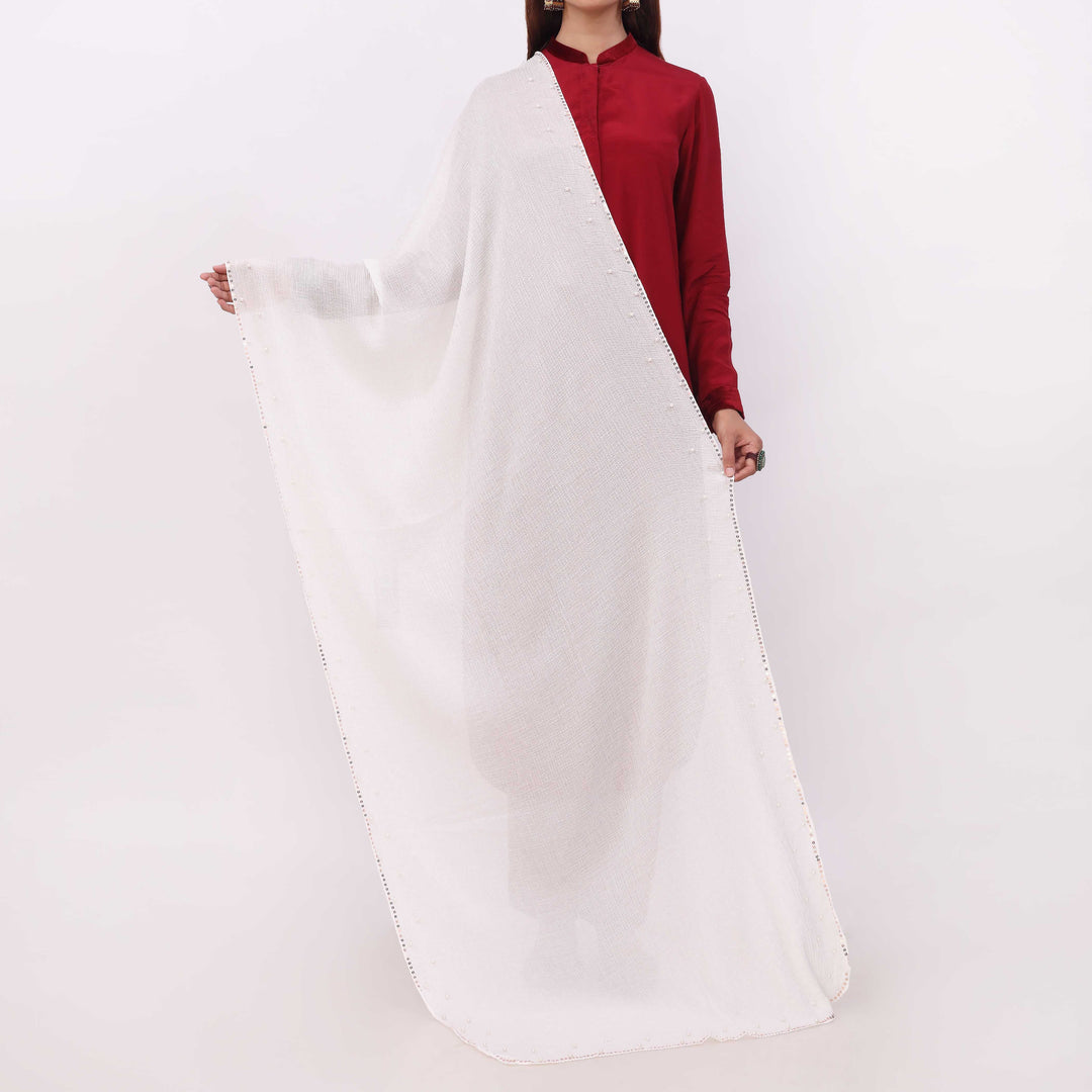 White Embroidered Stole PD5299