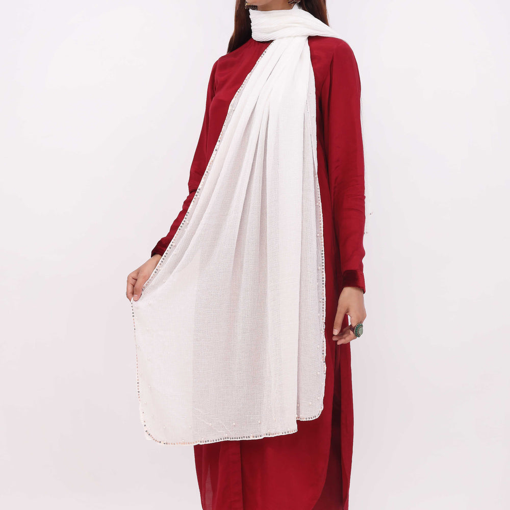 White Embroidered Stole PD5299