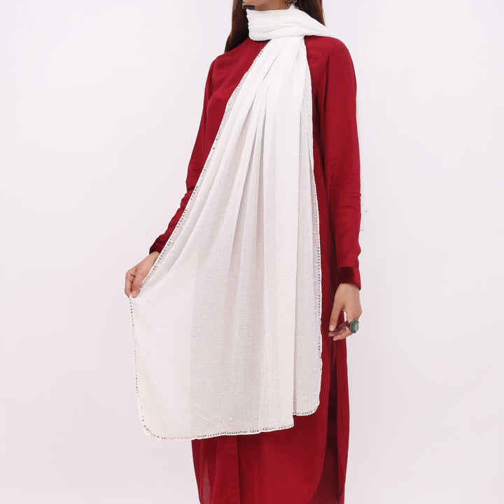 White Embroidered Stole PD5299