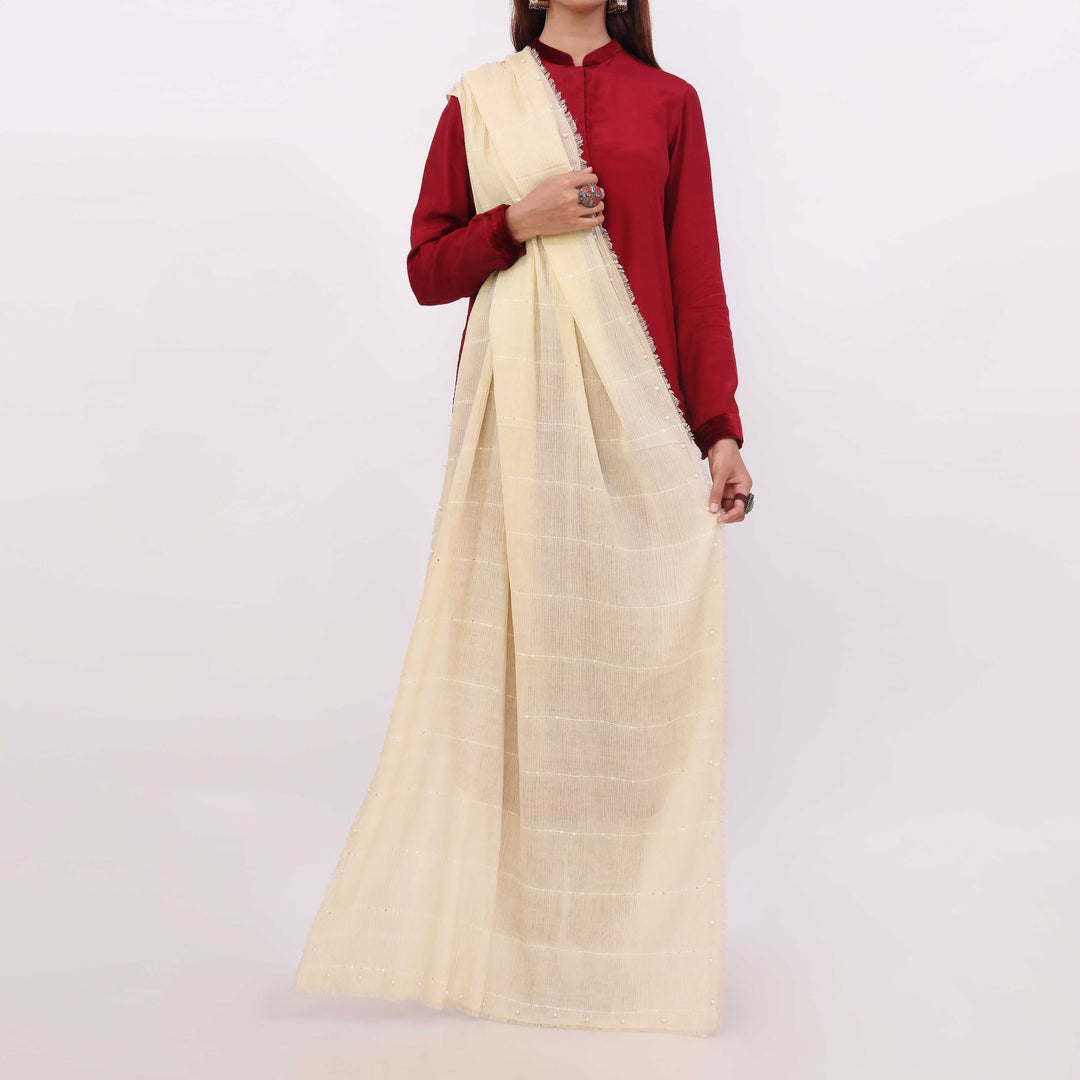 Cream Embroidered Stole PD5301