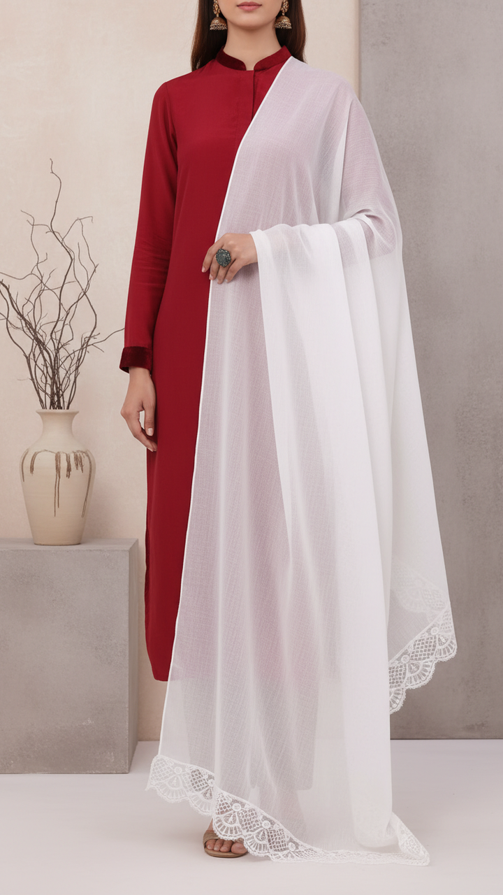White Embroidered Stole PD5306
